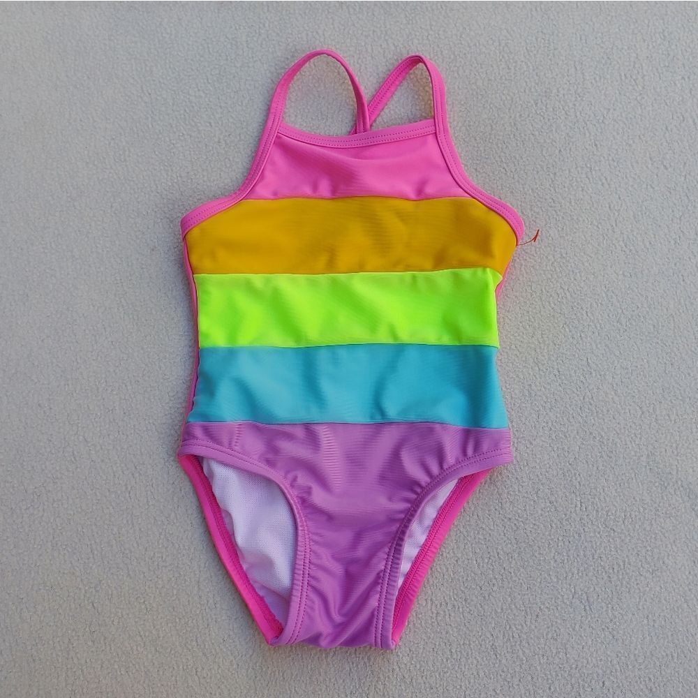 NWOT Cat & Jack neon striped one piece swimsuit Size 12 Months